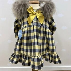 VESTITO QUADRI CAPPUCCIO PELLICCIA JULIANA ORO
