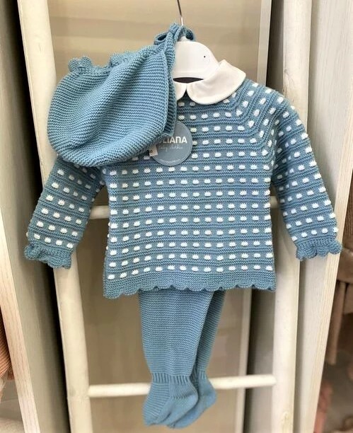 COMPLETO 3PZ TODO MOTAS JULIANA AZUL NUBE Alma Baby Abbigliamento Bimbi da 0 a 4 anni