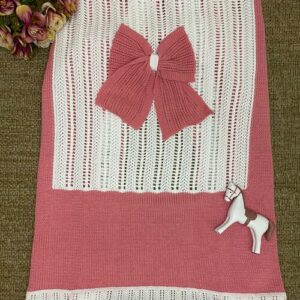 COPERTA COTONE BIANCA FIOCCO ROSA BEBè DI ALMY