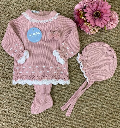 COMPLETO ROSA PIZZO E POM JULIANA Alma Baby Abbigliamento Bimbi da 0 a 4 anni