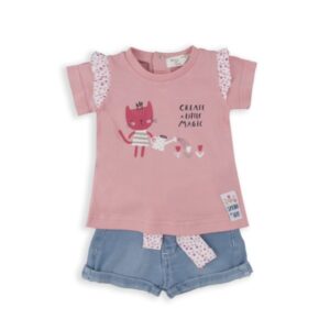 COMPLETO SHORTS DENIMI ROSA BABYBOL